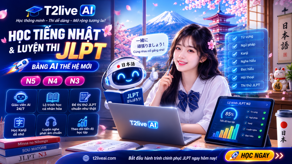 Học Tiếng Nhật Online AI là gì? Học Tiếng Nhật Online AI là phương pháp học sử dụng trí tuệ nhân tạo để hướng dẫn, giải thích, sửa lỗi và đồng hành cùng người học giống như một giáo viên thực tế.